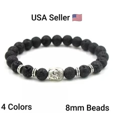 8mm Fashion Buddha Head Bead Bracelet Natural Stone Couple Bracelets Unisex Lava