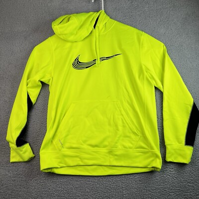 Nike Mens Hoodie Yellow Black Signature Logo Therma Fit Drawstring Pullover  M