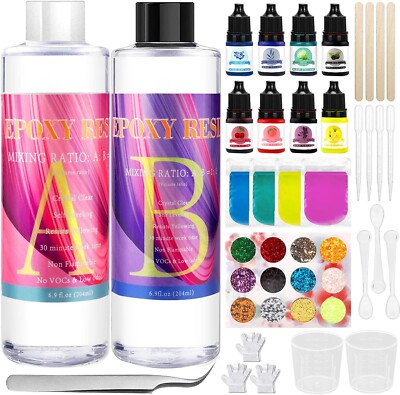 Epoxidharz Set Anfänger 400ml Glasklar Resin Harz Gießen Set Zubehör Schmuck DIY