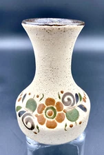 Vintage Tonala Mexican Folk Art Pottery Vase, Hand-Painted, 5"
