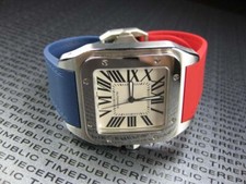 23mm Soft PU Rubber Strap CARTIER SANTOS 100 XL Diver Watch Band Mix Blue Red