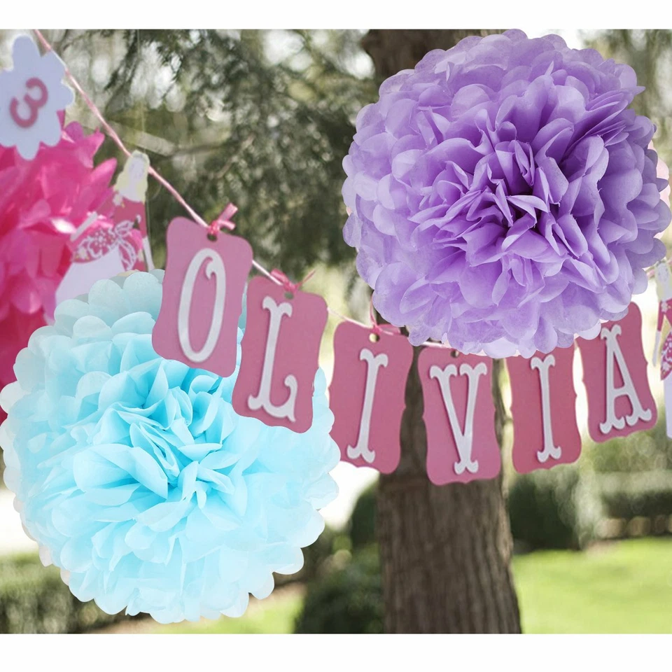 Pompones de papel azul flores pañuelo bola fiesta hogar exterior boda decoración 25 piezas Foto 3 de 4