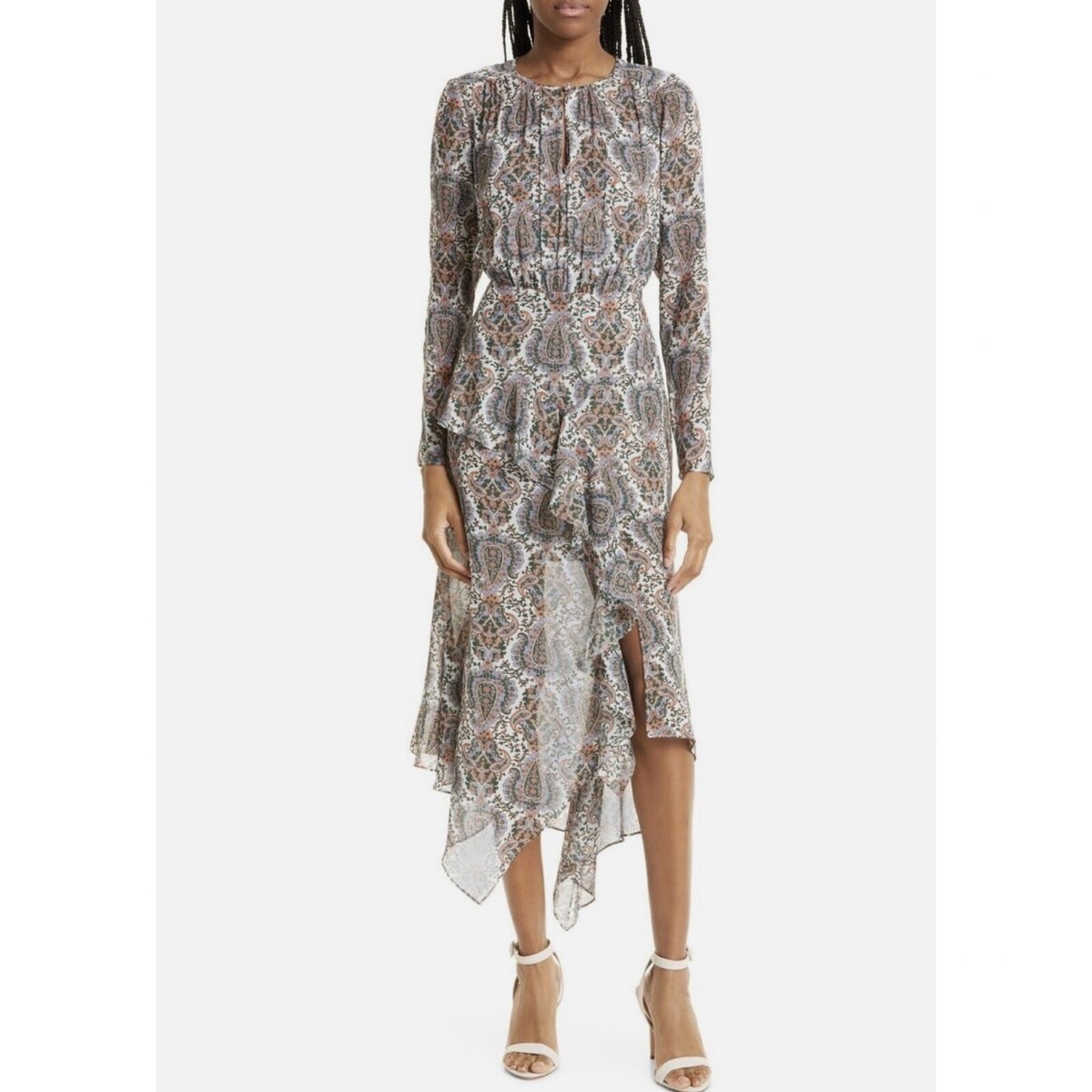 Veronica Beard Sazan Paisley Floral Long Sleeve Handkerchief Hem Midi Dress  NWT
