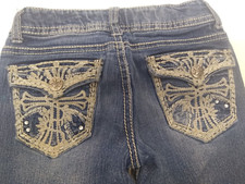 -FADED GLORY Girls Jeans Size 6. Adjustable Waist with Embroidered Pockets
