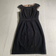 Adrianna Papell Dress Womens 4 Black Modest Minimalist Lace Insets Knee Length