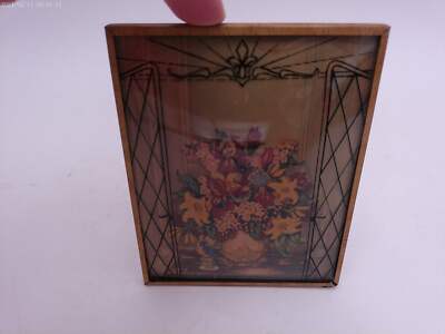 Glass Convex Silhouette Framed Picture Colorful Flowers behind gate opening B23