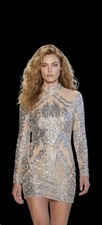 Windsor Nude Mini Dress with Silver Sequin Embellishment