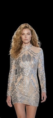 Windsor Nude Mini Dress with Silver Sequin Embellishment