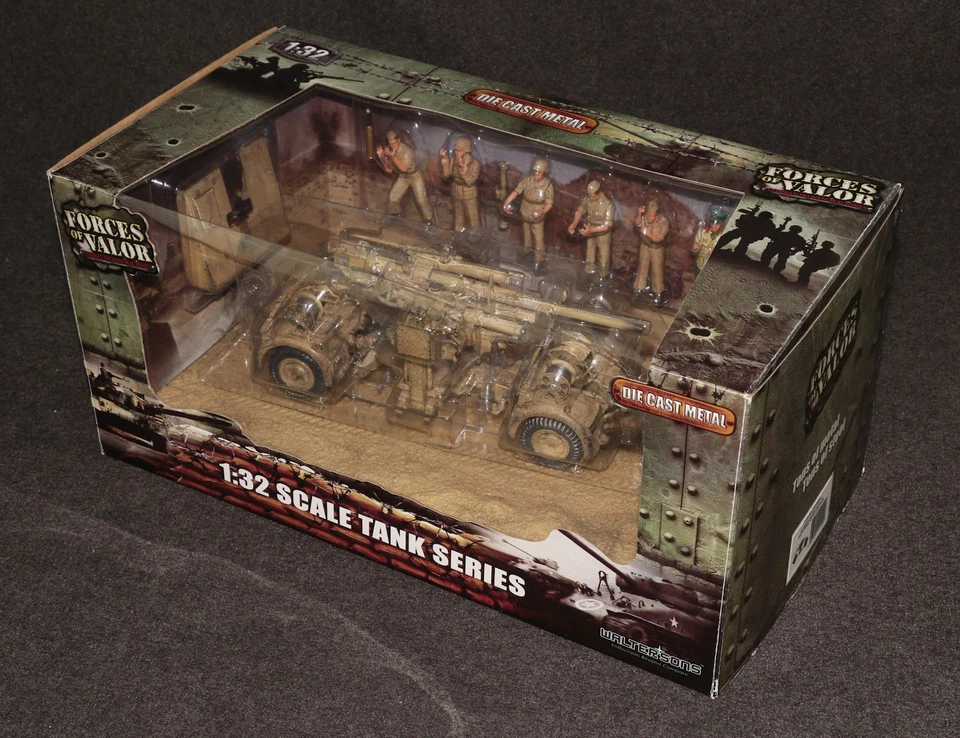 Unimax Forces of Valor US 88mm FlaK 18 1/32 German Army DAK 8 Figures Bxd - Image 2 of 4