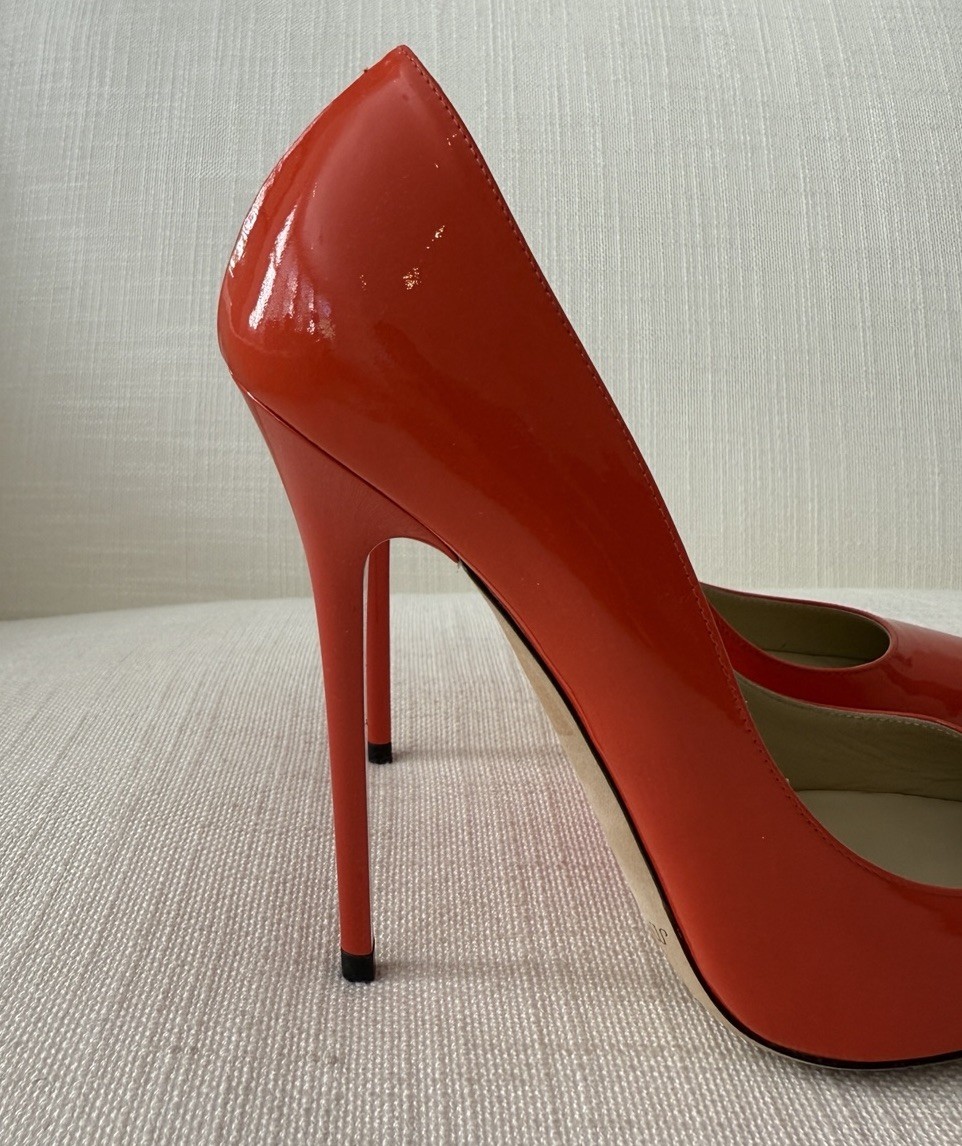 Jimmy Choo Anouk Patent Leather Heels Tangerine Orange Size 38 NEW