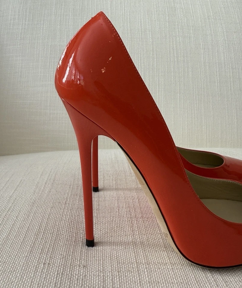 Jimmy Choo Anouk Patent Leather Heels Tangerine Orange Size 38 NEW - Image 2 of 4