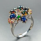Jewelry gemstone Natural Black Opal Ring 925 Sterling Silver Size 7.5 /R471817