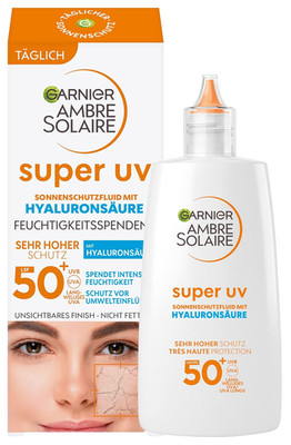 Garnier Ambre Solaire LSF 50+ Super UV Fluid Sonnenschutz, Sonnencreme Mit Hyalu