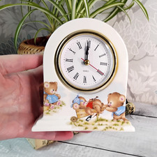 Ceramic Mantle Shelf Clock With Playful Teddies Nursery Playroom Gift