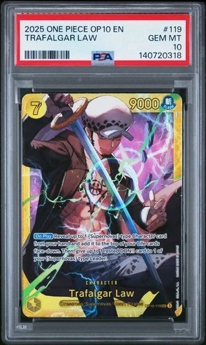 2025 One Piece OP10 EN Trafalgar Law PSA 10 GEM SECRET RARE Full Art #119