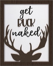 Get Buck Naked Deer Sign Rustic Bathroom Decor Wooden Hunters