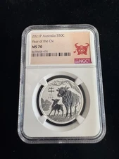 2021 P Australia 50c 1/2 oz. Silver Year of the Ox NGC MS70