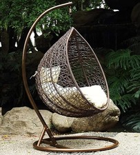 Image of Brown Rattan Egg Swing Chair with Cushion Medium
