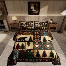 Feelyou Bear Bedding Set Soft for Boys Girls, Rustic Cabin Comforter Set Quee...