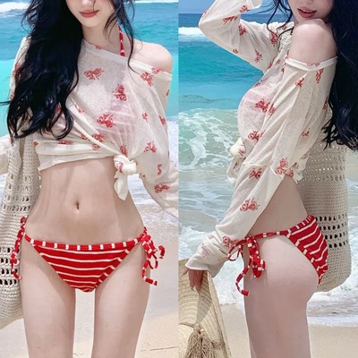 Langarm Cover-Up Hottie Badeanzug Set Einfarbig Muster Casual Style