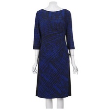 NWT Lauren Ralph Lauren Dress Size 10 Blue Printed Sheath Stretch Boat Neck
