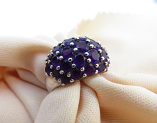 Cluster Ring 925 St. Silver Amethyst 29 Round Gemstones Sz. 8 Pronounced Prongs