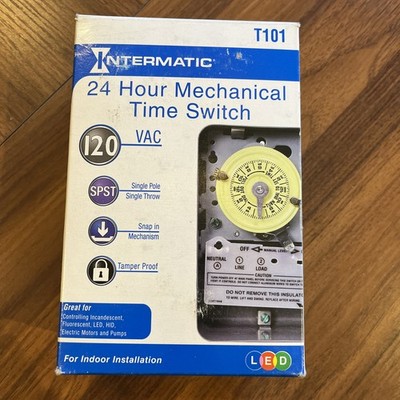 Intermatic T101 24-Hour Mechanical Timer Switch - 120V SPST, Indoor Metal