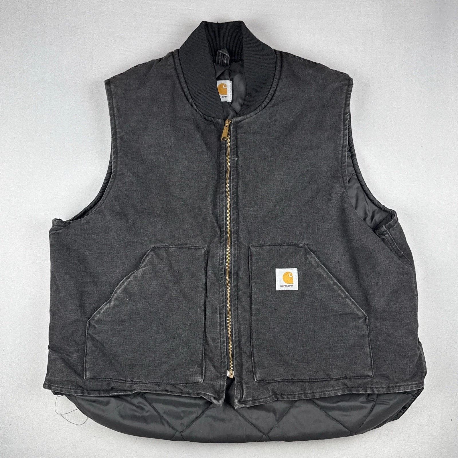 Vintage Carhartt Vest Mens XL Black Duck USA Insulated Faded Workwear 90s