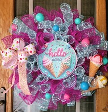 Hello Summer Deco Mesh Wreath Bright ICE CREA...