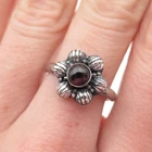 925 Sterling Silver Vintage Real Rhodolite Modernist Flower Ring Size 6.5