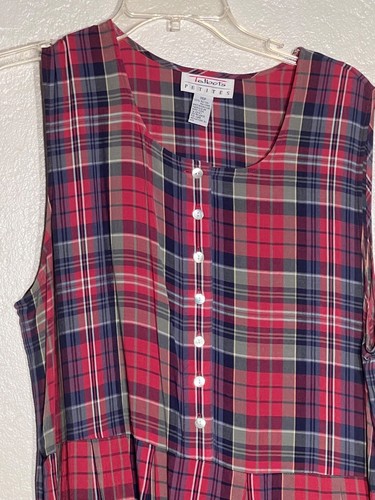 Talbots Petite 14P Madras Button Front Shirtdress Rayon Pleated Skirt Pockets - Picture 4 of 23