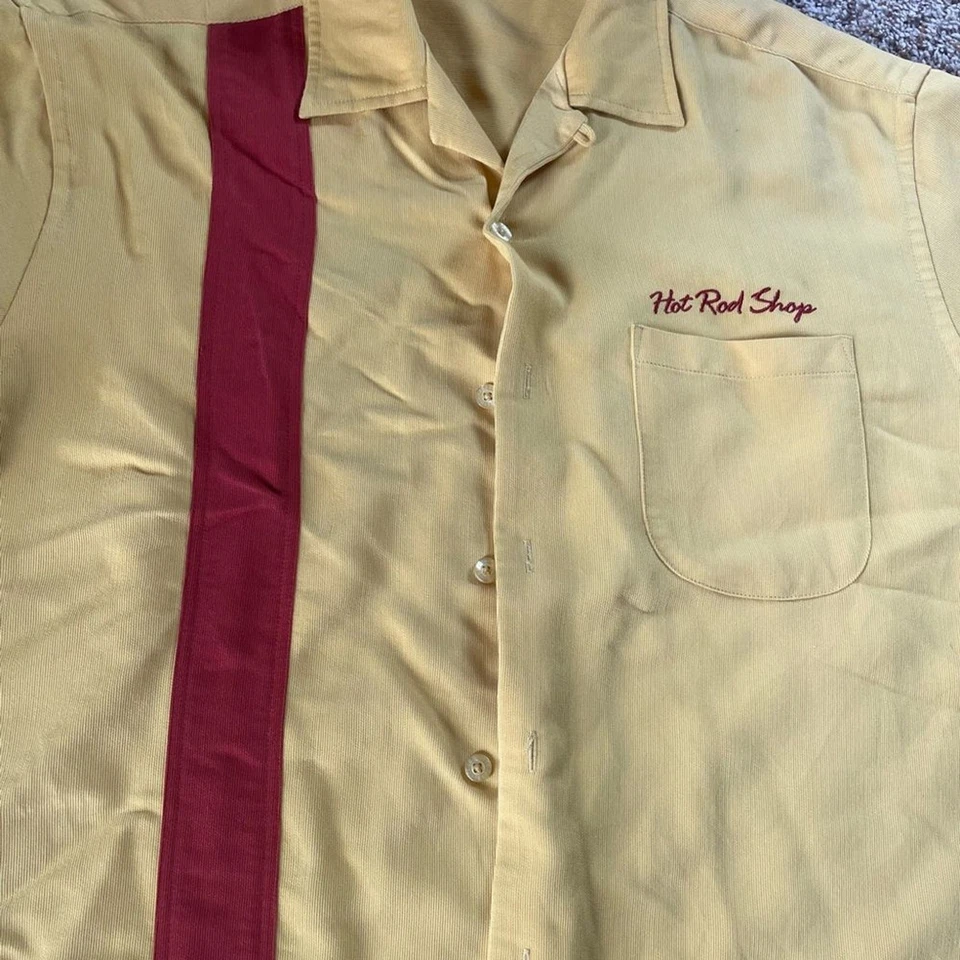 Camisa amarilla y roja para hombre Hot Rod vintage clásica American Flames car show Foto 4 de 4
