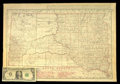 1901 Antique South Dakota Railroad Map CNW RY CMStP RR Large Atlas DATED