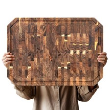 Large Acacia Wood Cutting Board 22" x 16", End Grain Butcher Block with Juice...