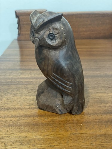 Vintage Hand Carved Wooden Ironwood Owl Sculpture Figure 5" Made In Mexico. READ - Picture 3 of 11