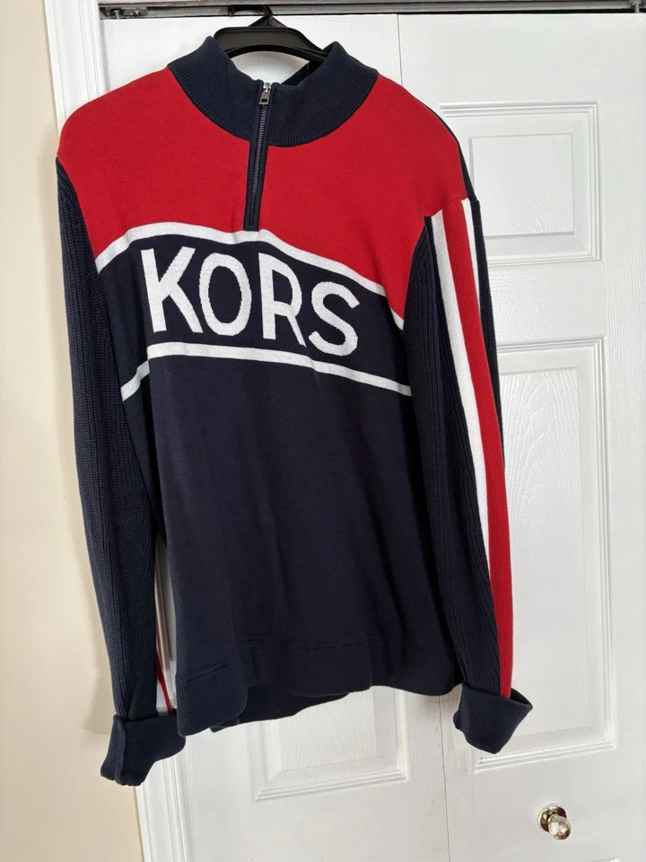 Suéter para hombre Michael Kors rojo y espalda azul marino nuevo con etiquetas Foto 2 de 4