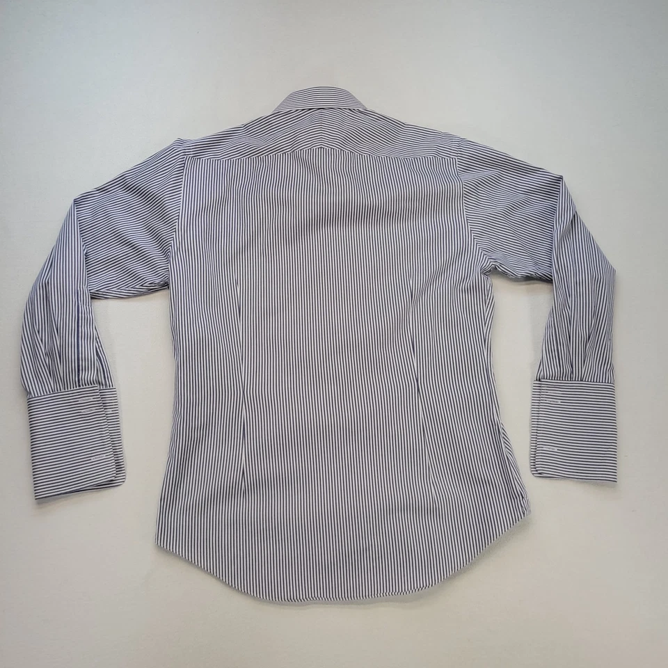 Camisa de vestir Hawes & Curtis para hombre 16 33 azul a rayas 2 capas ajuste a medida de lujo Foto 4 de 4