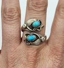 Vintage Andy Cadman Sterling Silver Turquoise Bypass Ring, Adjustable Size