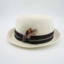 Goorin Bros Mens Straw Pork Pie Hat Fedora Feather Band XLarge