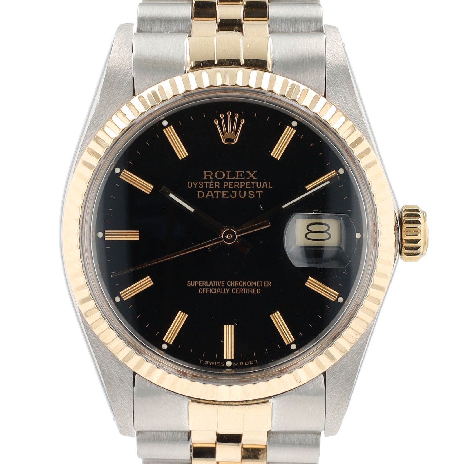 Rolex Datejust 16013 Two-Tone 18KY SS RARE Black 18KY Fluted Jubilee 36mm Watch