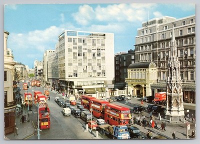 Red Double Decker Buses Trafalgar Square London England c1960s Postcard