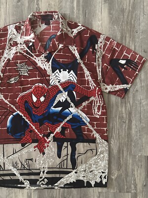 Vintage 2000s Spiderman Venom Bootleg Button Up Shirt SZ S RARE