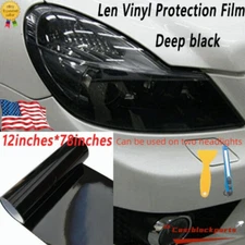 12"x78"Gloss Dark Black Film Smoke Tint Lens Vinyl Wrap For Headlight taillight
