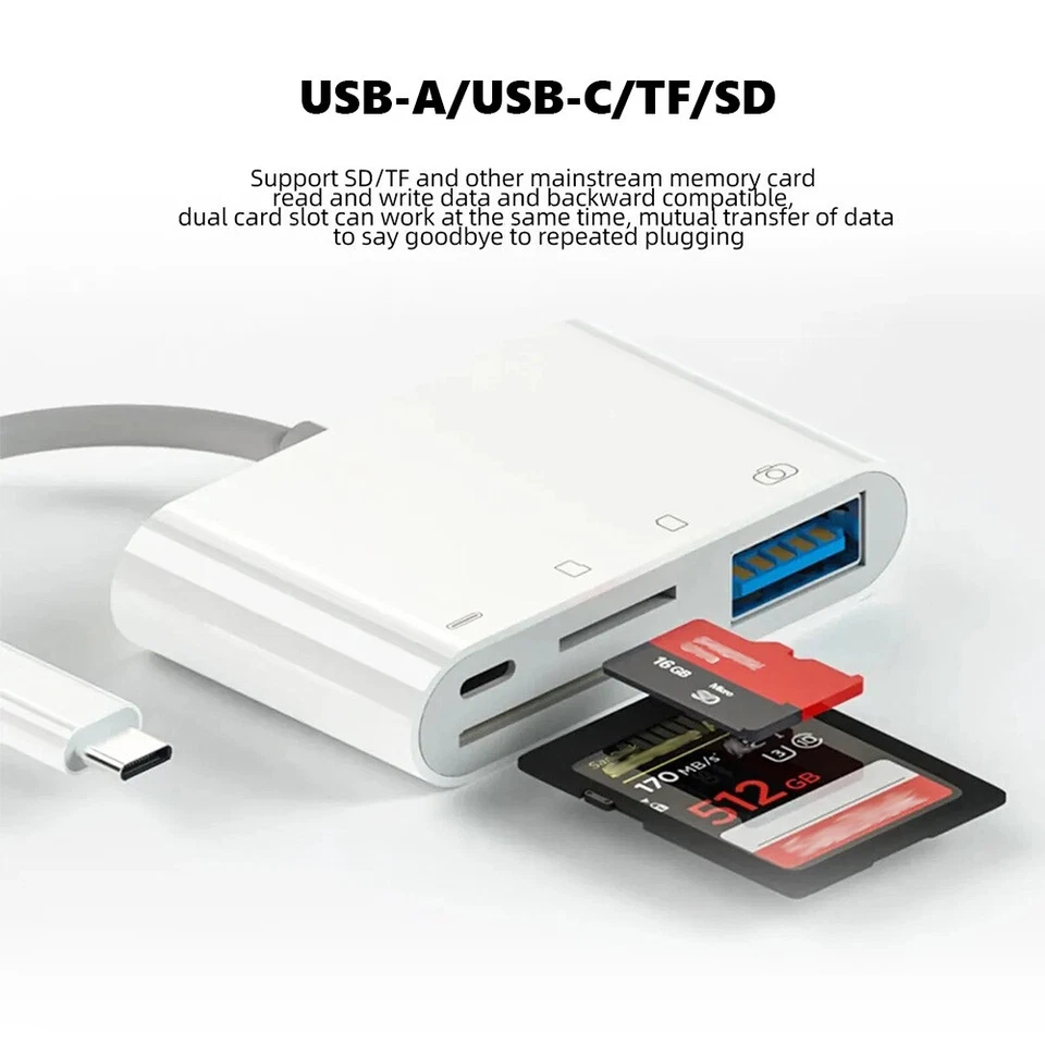 4in1 USB/Micro SD/TF Card Reader for Samsung iPhone iPad Adapter w Charging Port - Image 2 of 4