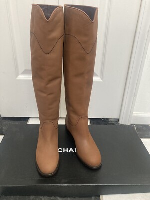NIB 100% AUTH Chanel 15C Light Brown Calf Leather High Boots SZ 36 $1750 