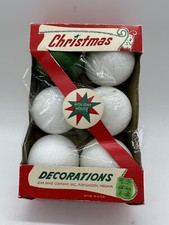 Vintage Pack of 6 Styrofoam Ball Ornaments White One Painted Green for Crafts