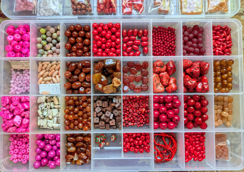Assorted Large Lot of Red Pink and Amber Beads