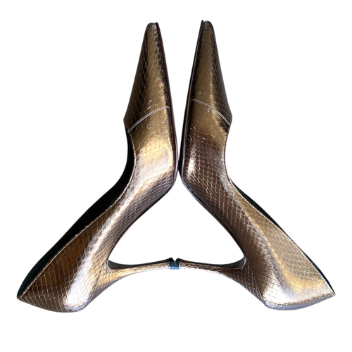 NEW DOLCE & GABBANA Metallic Brown Python Leather Pointed Toe Pumps, Size 38.5 - Picture 11 of 17