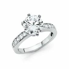 14K White Gold Finish 3CT Round Cut Lab Created Diamond Engagement Wedding Ring