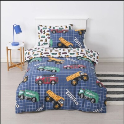 TONKA TRUCKS CARS MONSTER MACHINES Reversible SINGLE Bed Quilt Cover Set COTTON
